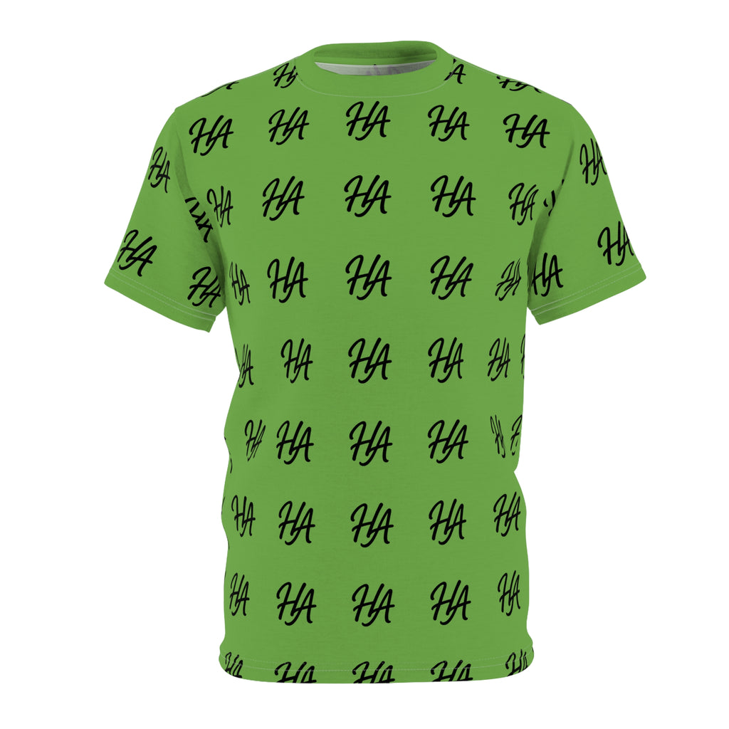 HA Monogram Tee — Minimal Black Green Script Pattern T-Shirt