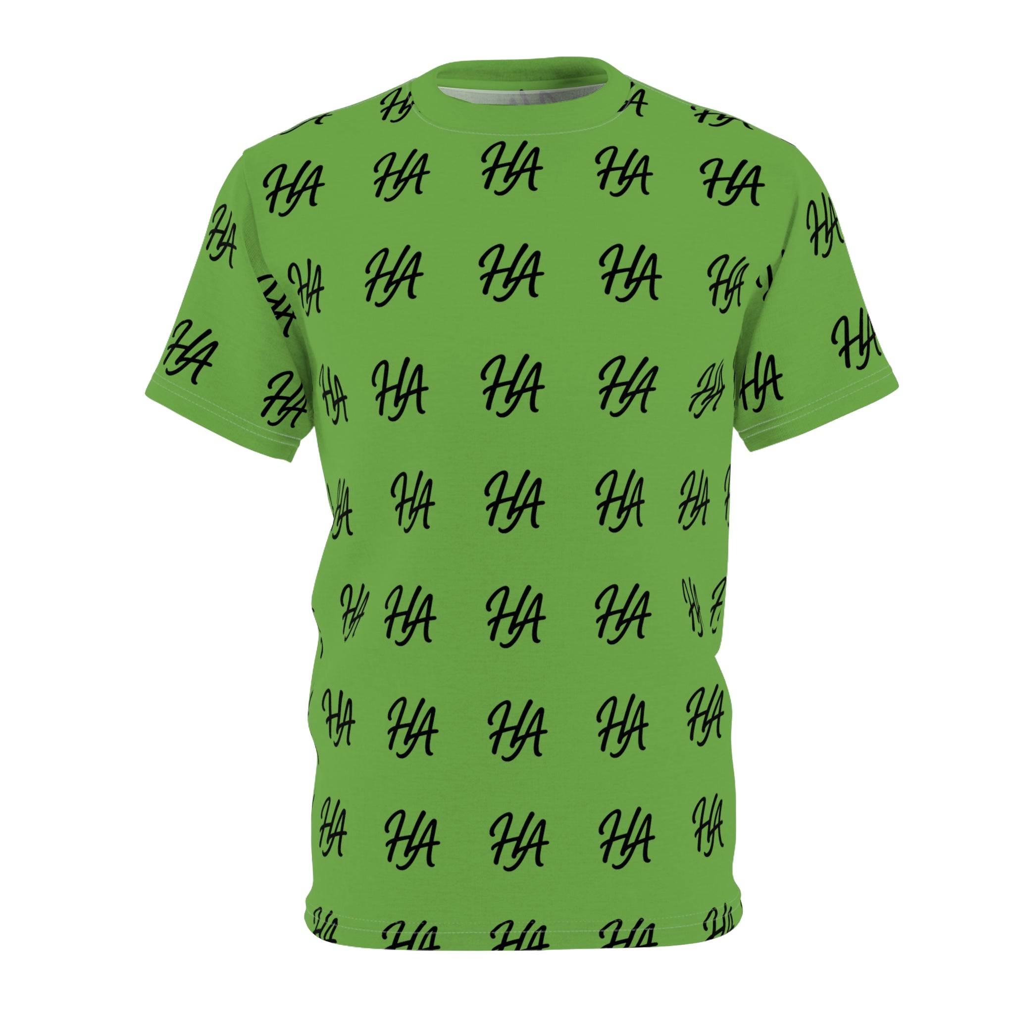 HA Monogram Tee — Minimal Black Green Script Pattern T-Shirt