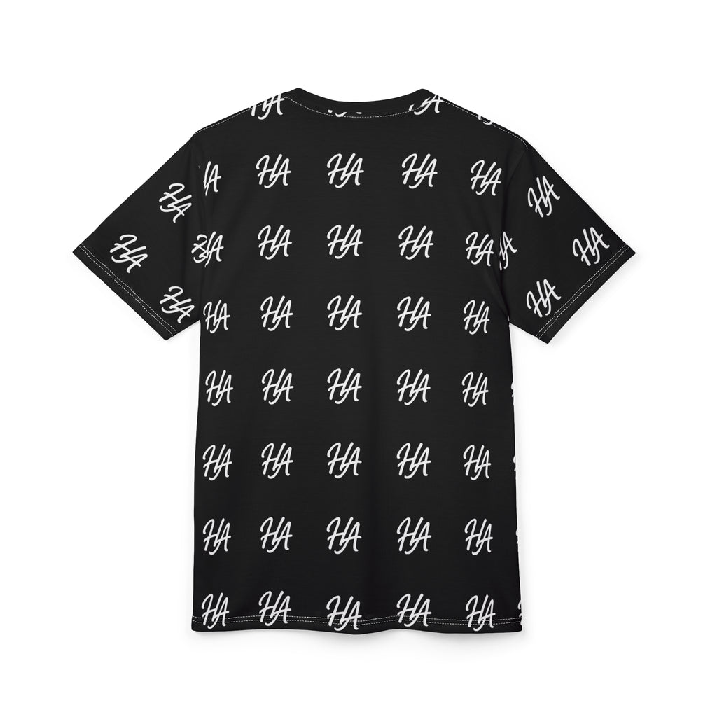 HA Monogram Tee — Minimal Black Script Pattern Black T-Shirt