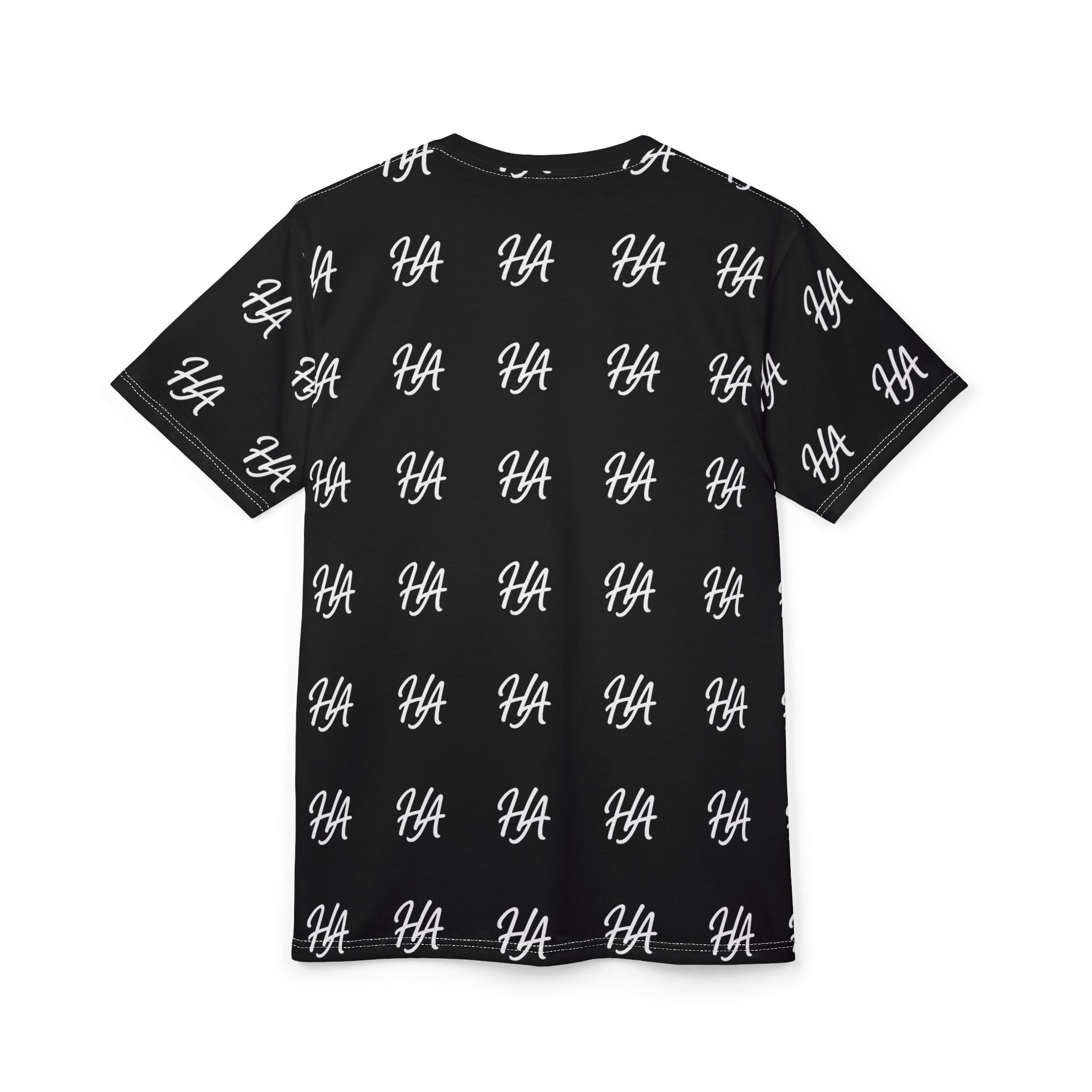HA Monogram Tee — Minimal Black Script Pattern Black T-Shirt