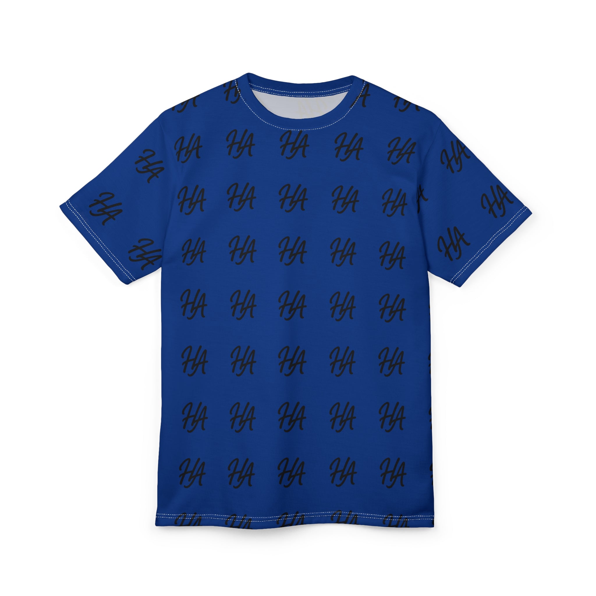 HA Monogram Tee — Minimal Black Script Dark Blue Pattern T-Shirt