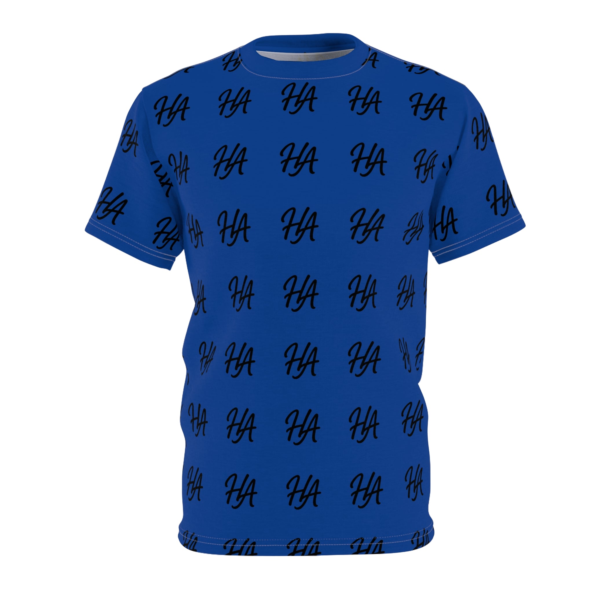 HA Monogram Tee — Minimal Black Script Dark Blue Pattern T-Shirt