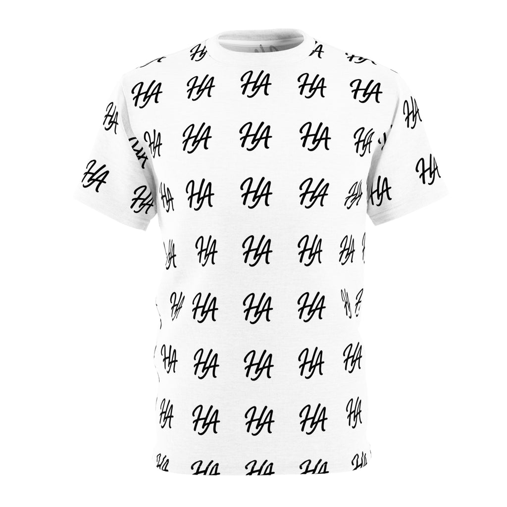 HA Monogram Tee — Minimal Black Script White Pattern T-Shirt