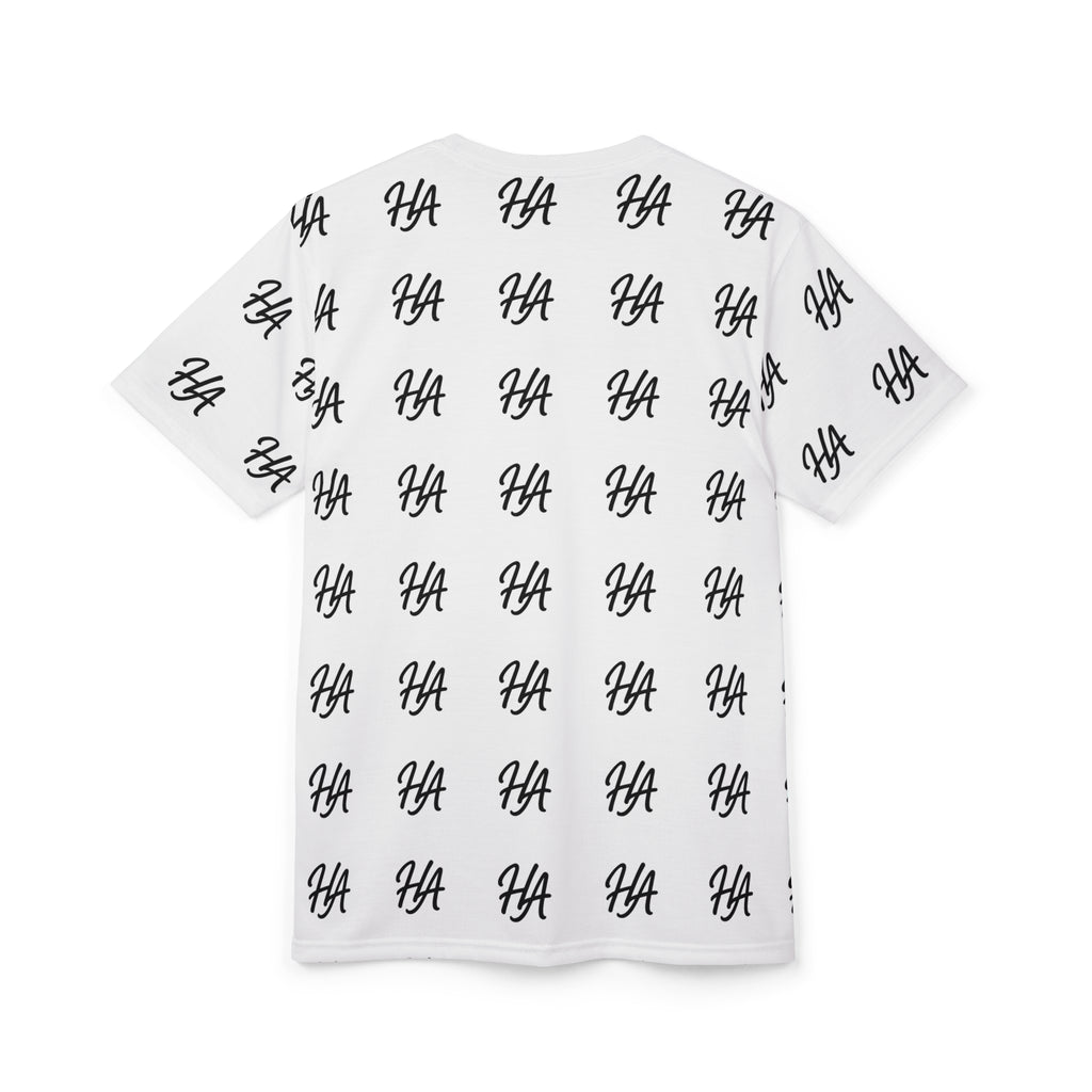 HA Monogram Tee — Minimal Black Script White Pattern T-Shirt