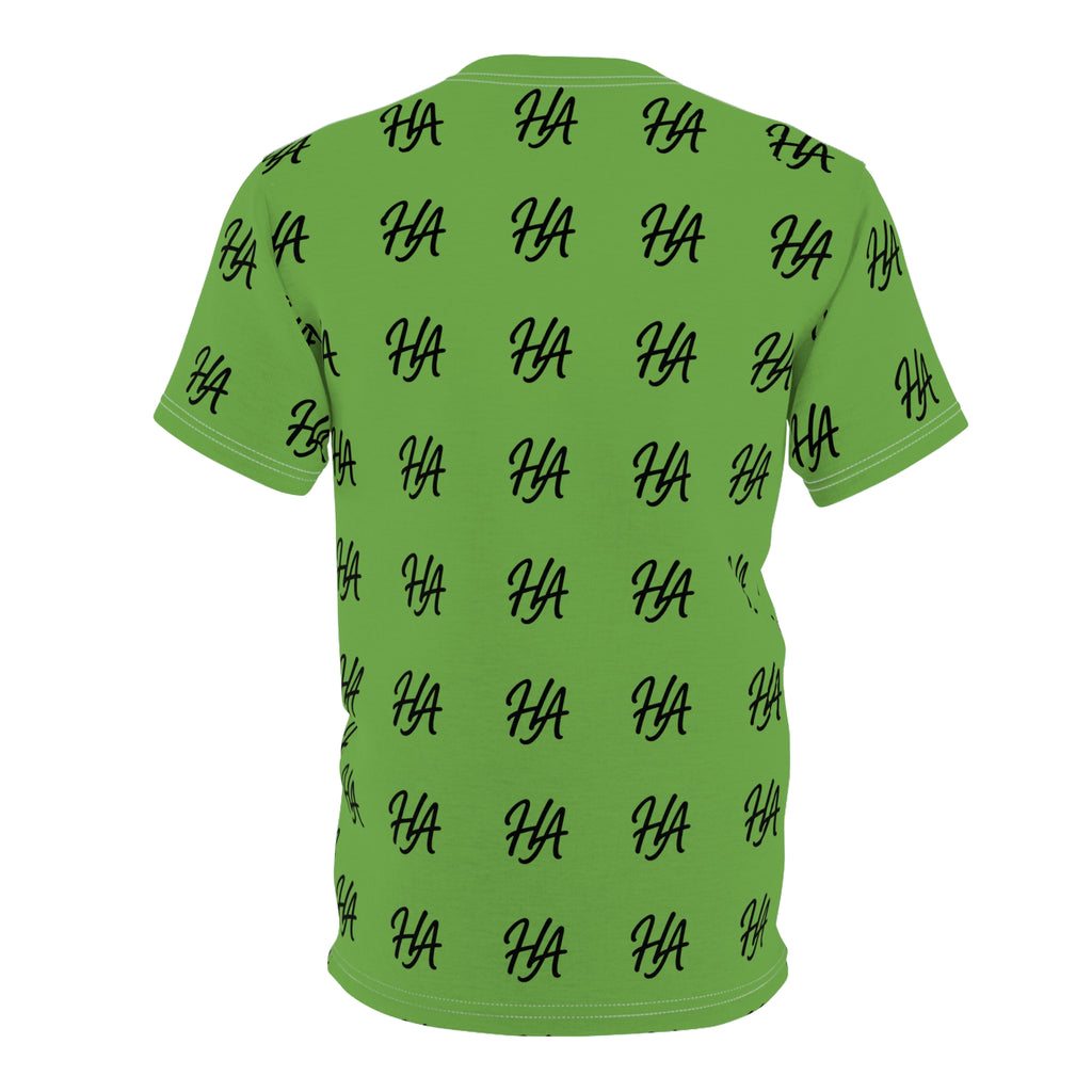 HA Monogram Tee — Minimal Black Green Script Pattern T-Shirt