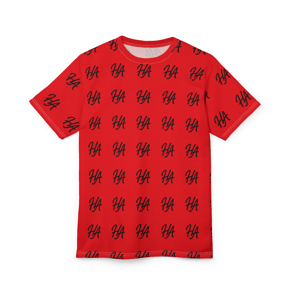 HA Monogram Tee — Minimal Black Script Red Pattern T-Shirt