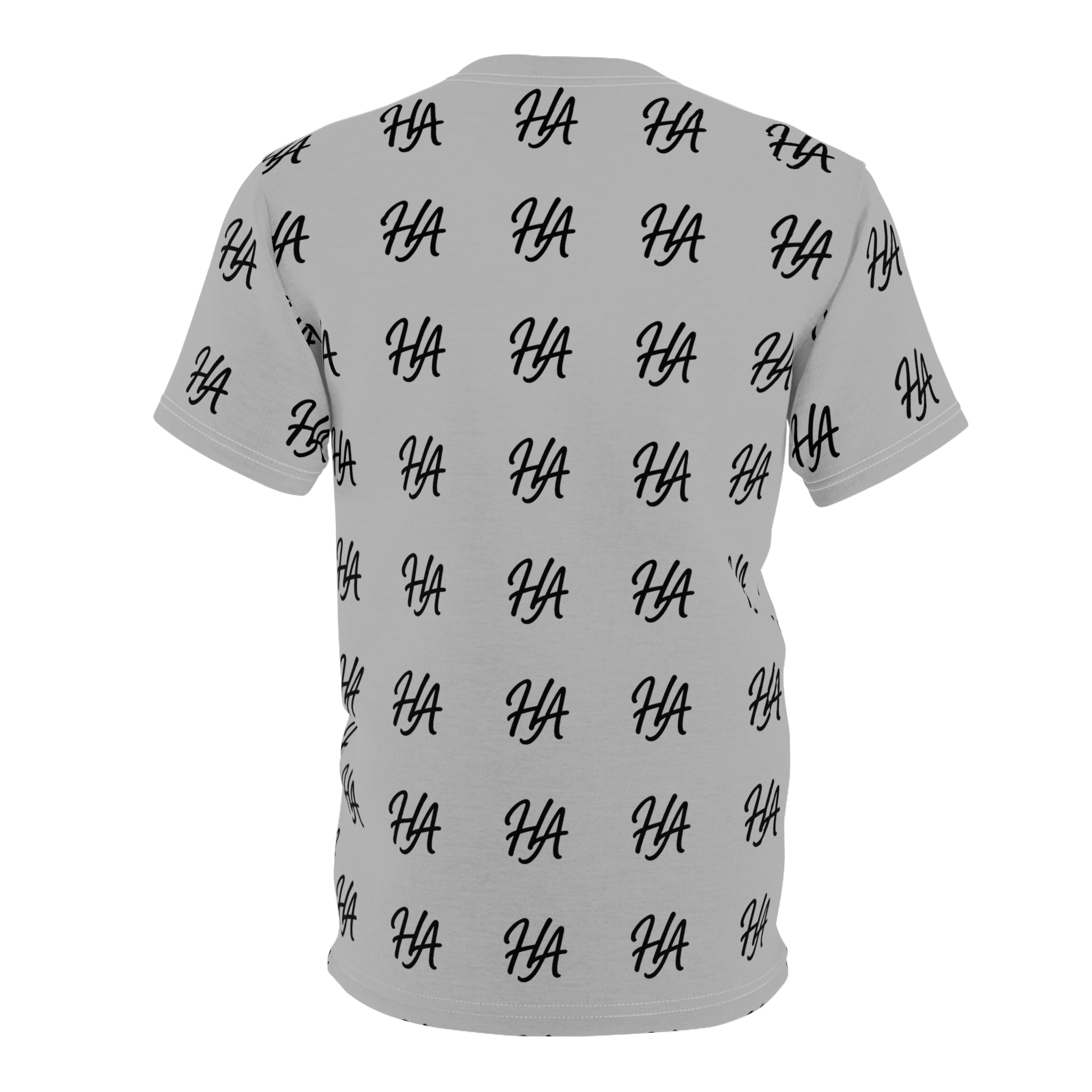 HA Monogram Tee — Minimal Black Script Pattern Light Grey T-Shirt