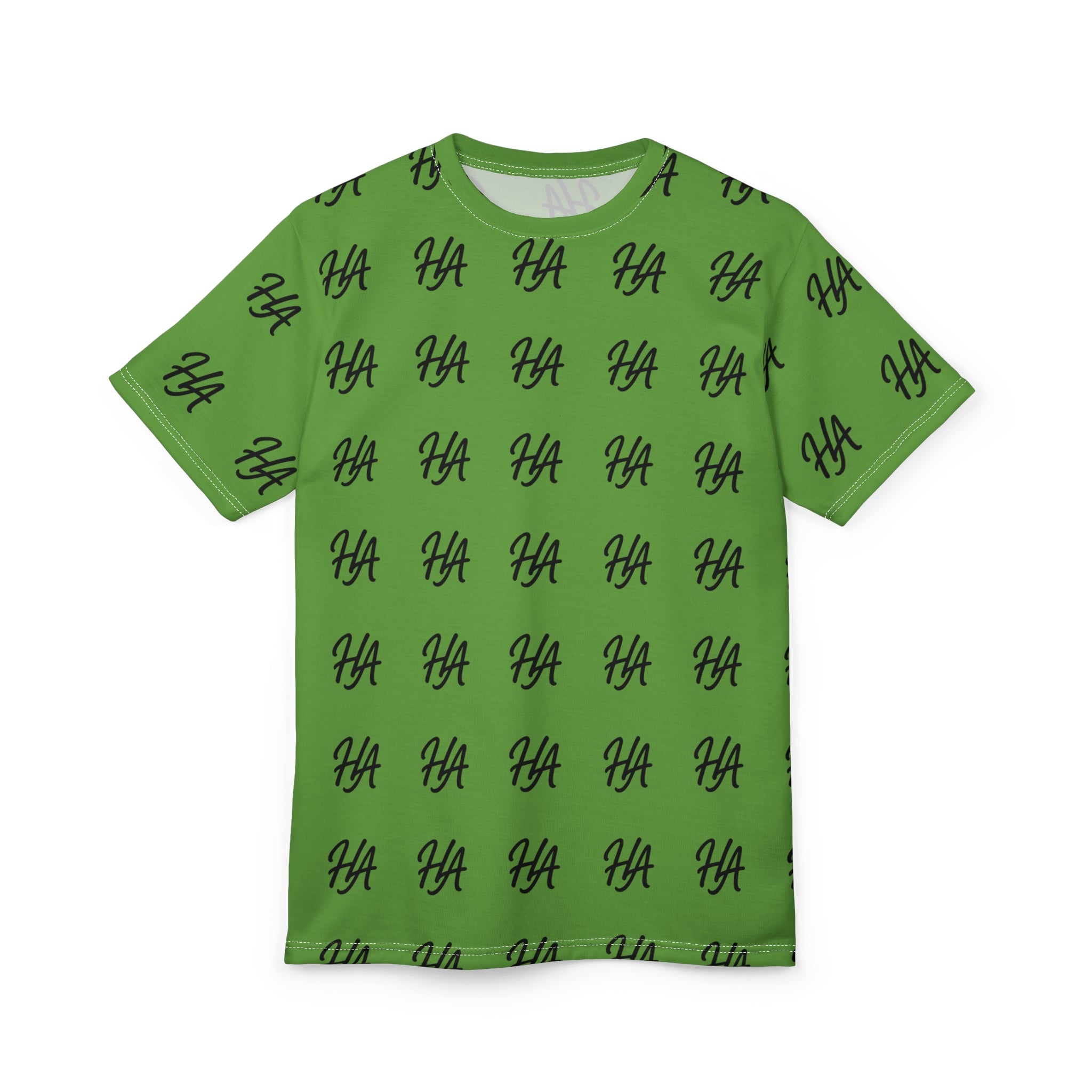 HA Monogram Tee — Minimal Black Green Script Pattern T-Shirt