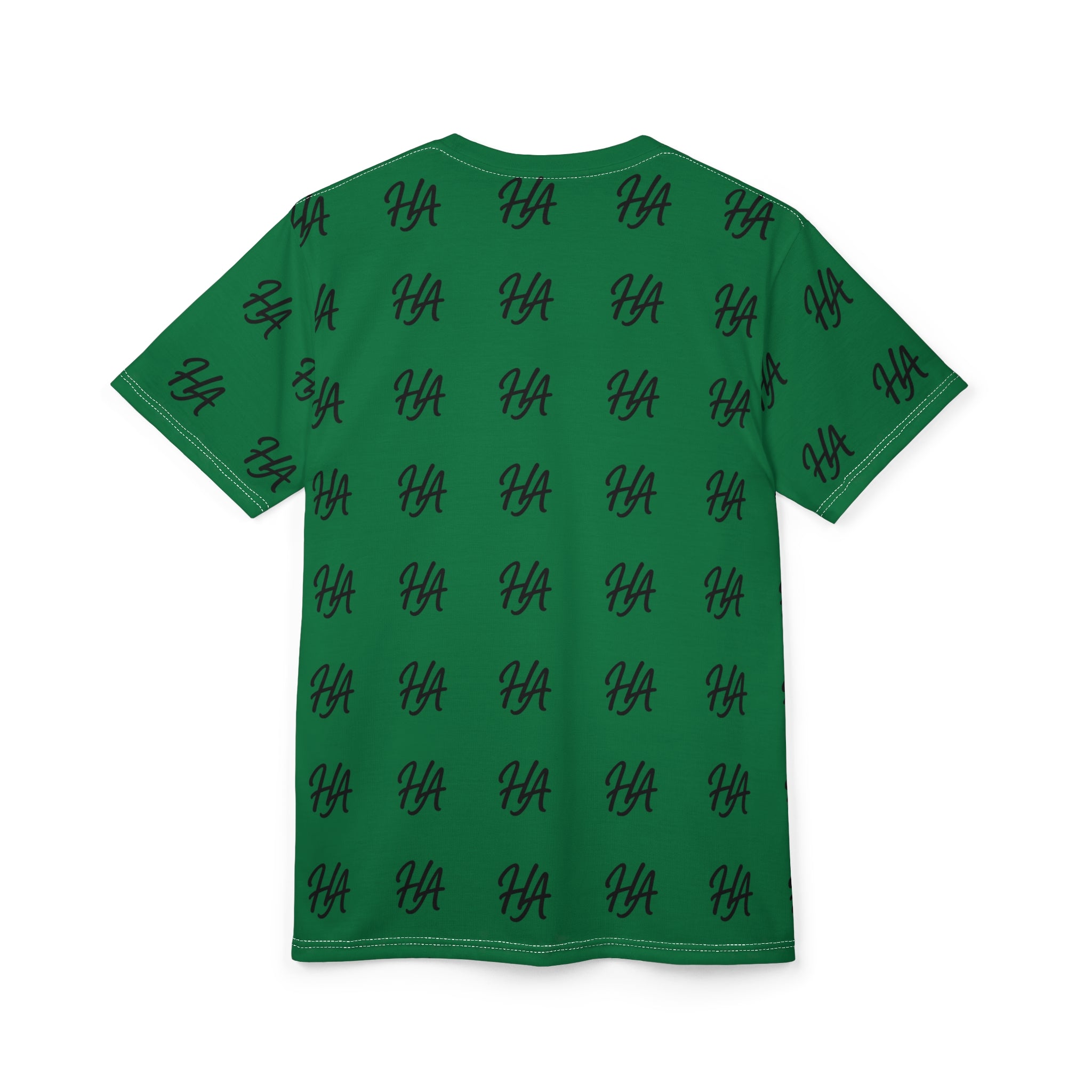 HA Monogram Tee — Minimal Black Script Dark Green Pattern T-Shirt