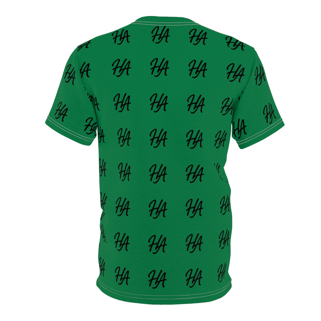 HA Monogram Tee — Minimal Black Script Dark Green Pattern T-Shirt