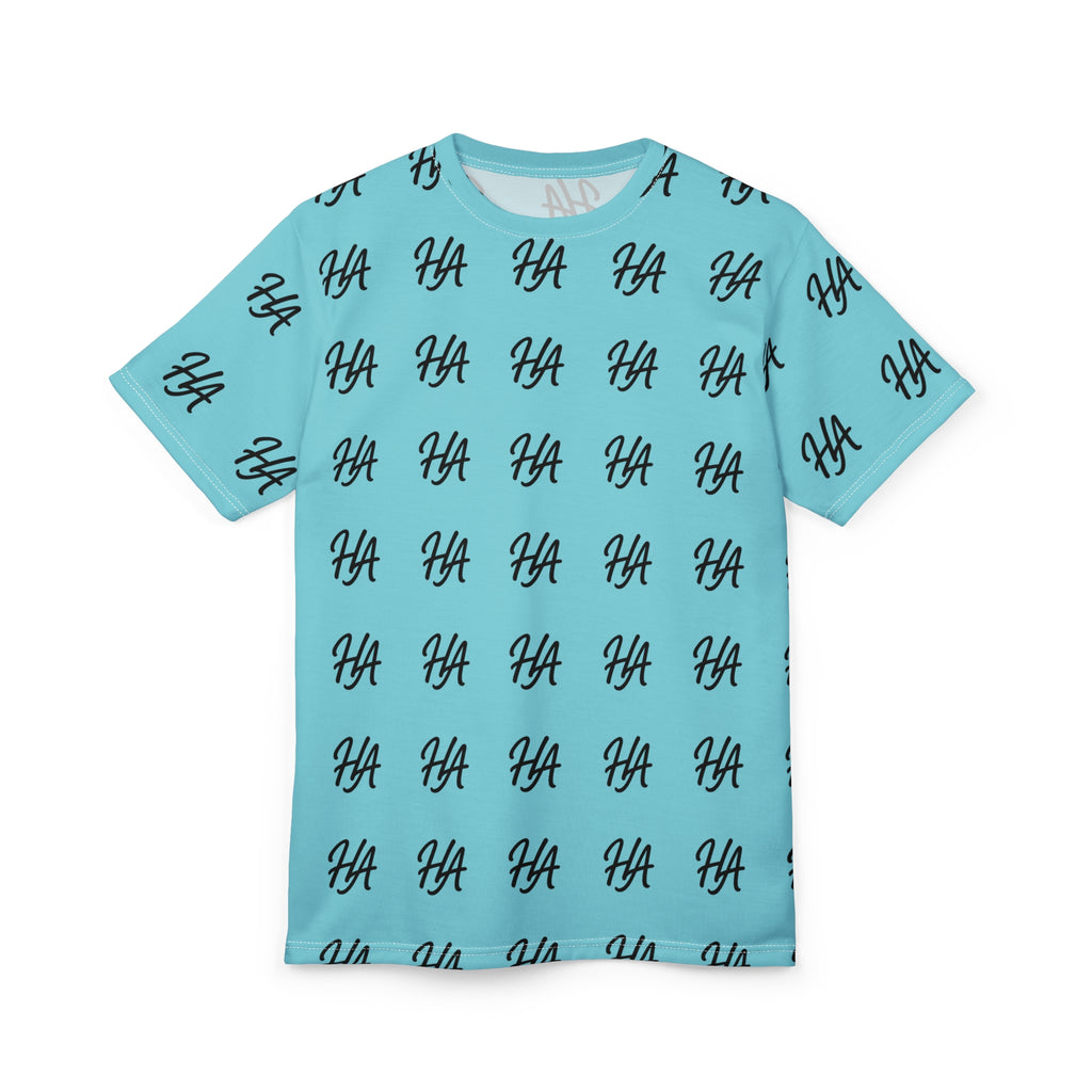 HA Monogram Tee — Minimal Black Script Cyan Pattern T-Shirt