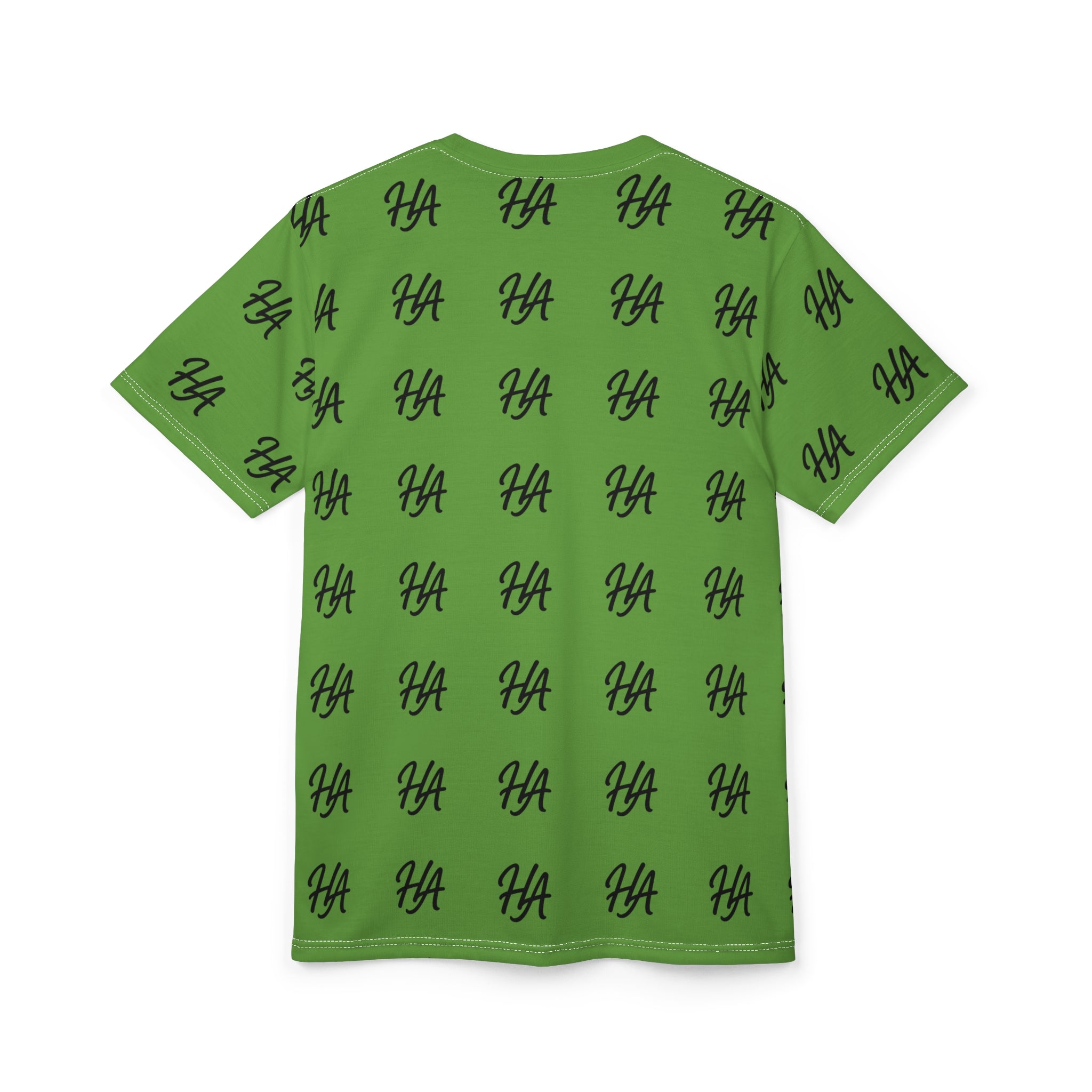 HA Monogram Tee — Minimal Black Green Script Pattern T-Shirt