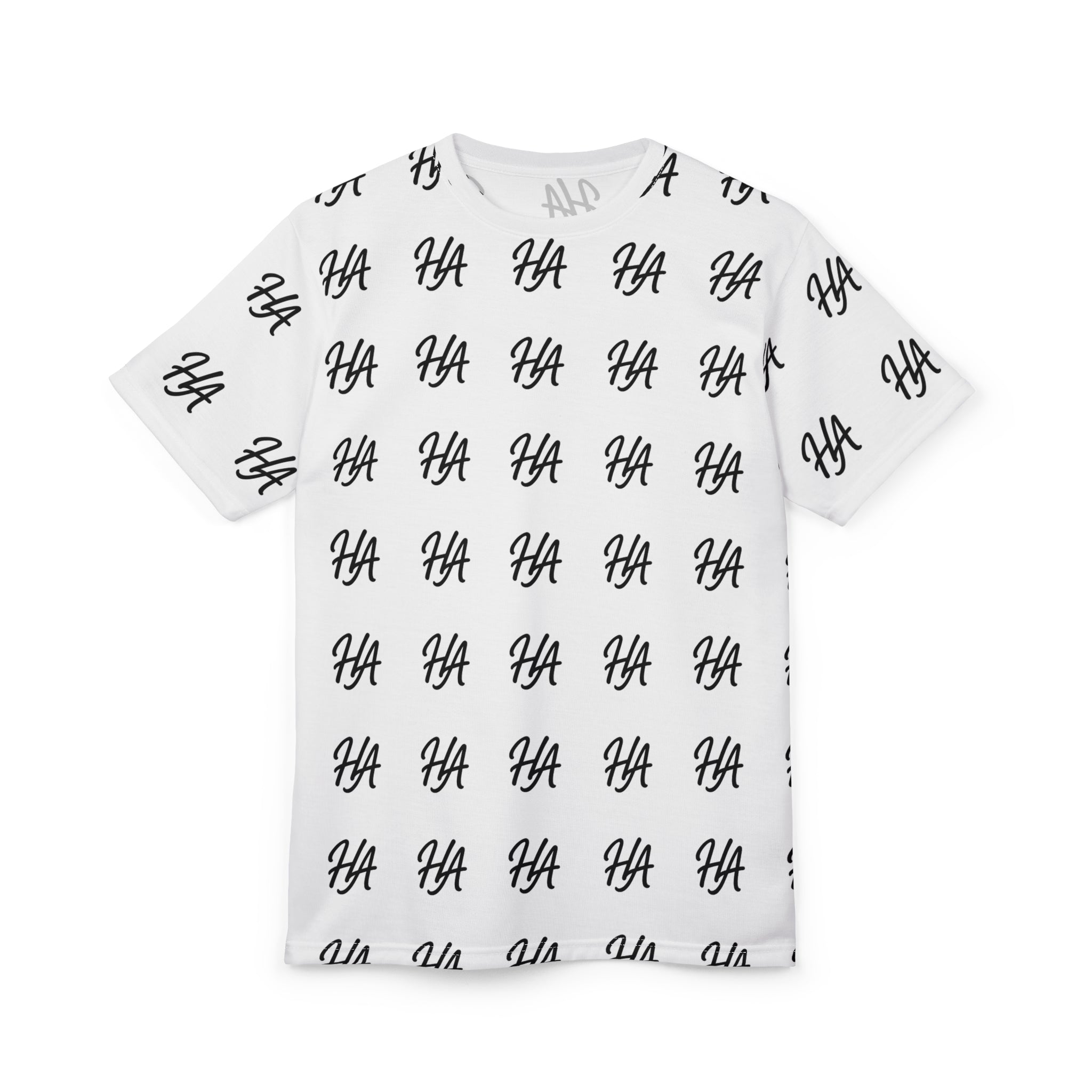 HA Monogram Tee — Minimal Black Script White Pattern T-Shirt