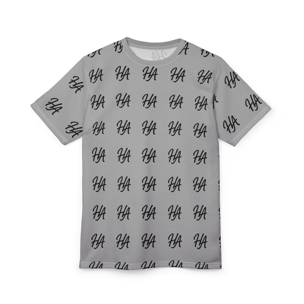 HA Monogram Tee — Minimal Black Script Pattern Light Grey T-Shirt