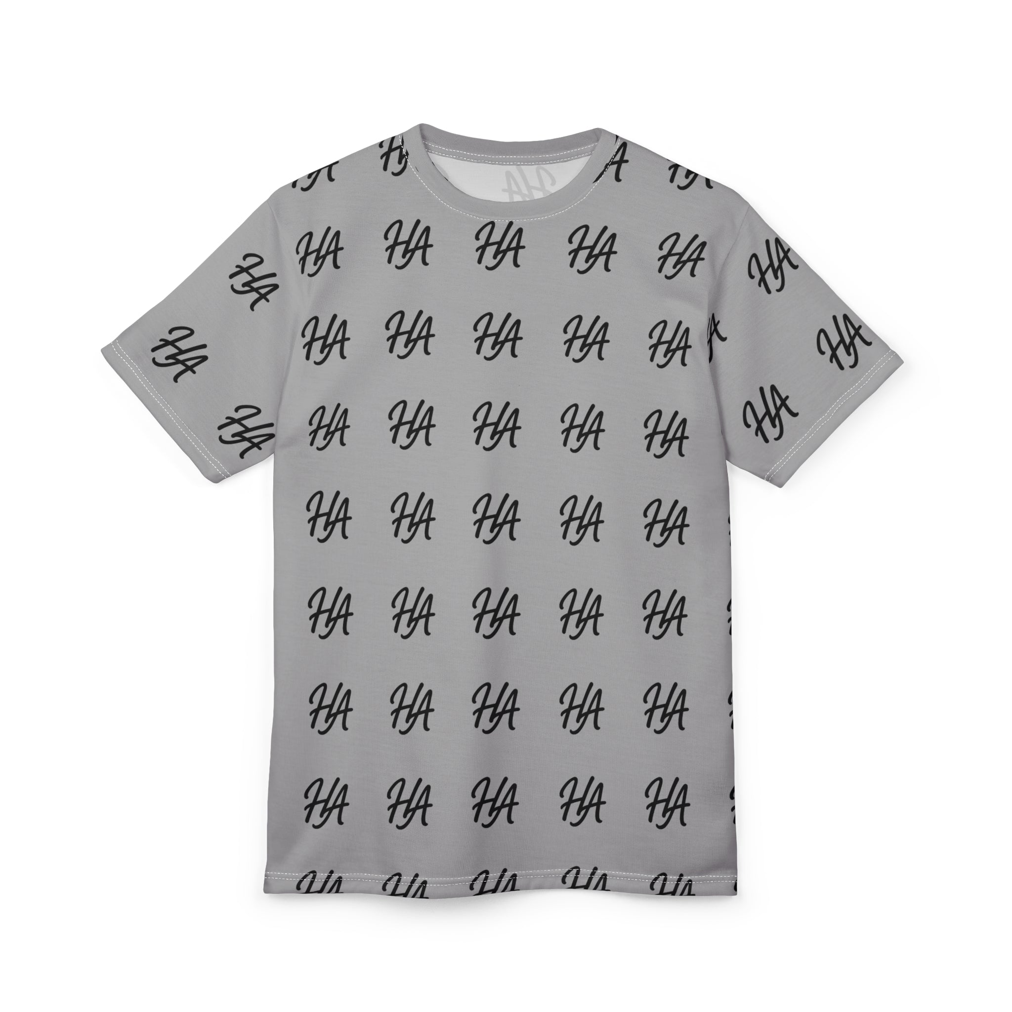 HA Monogram Tee — Minimal Black Script Pattern Light Grey T-Shirt