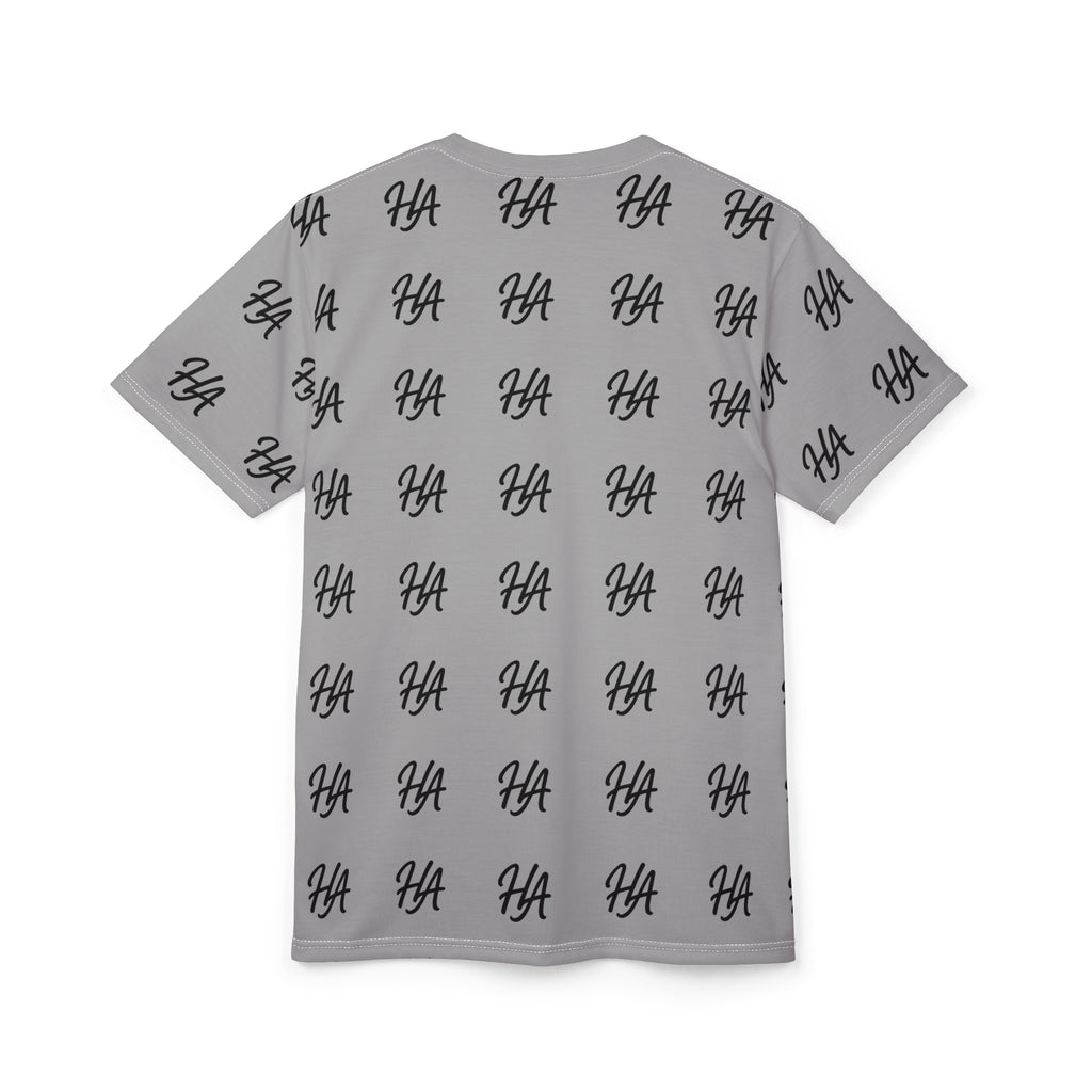 HA Monogram Tee — Minimal Black Script Pattern Light Grey T-Shirt