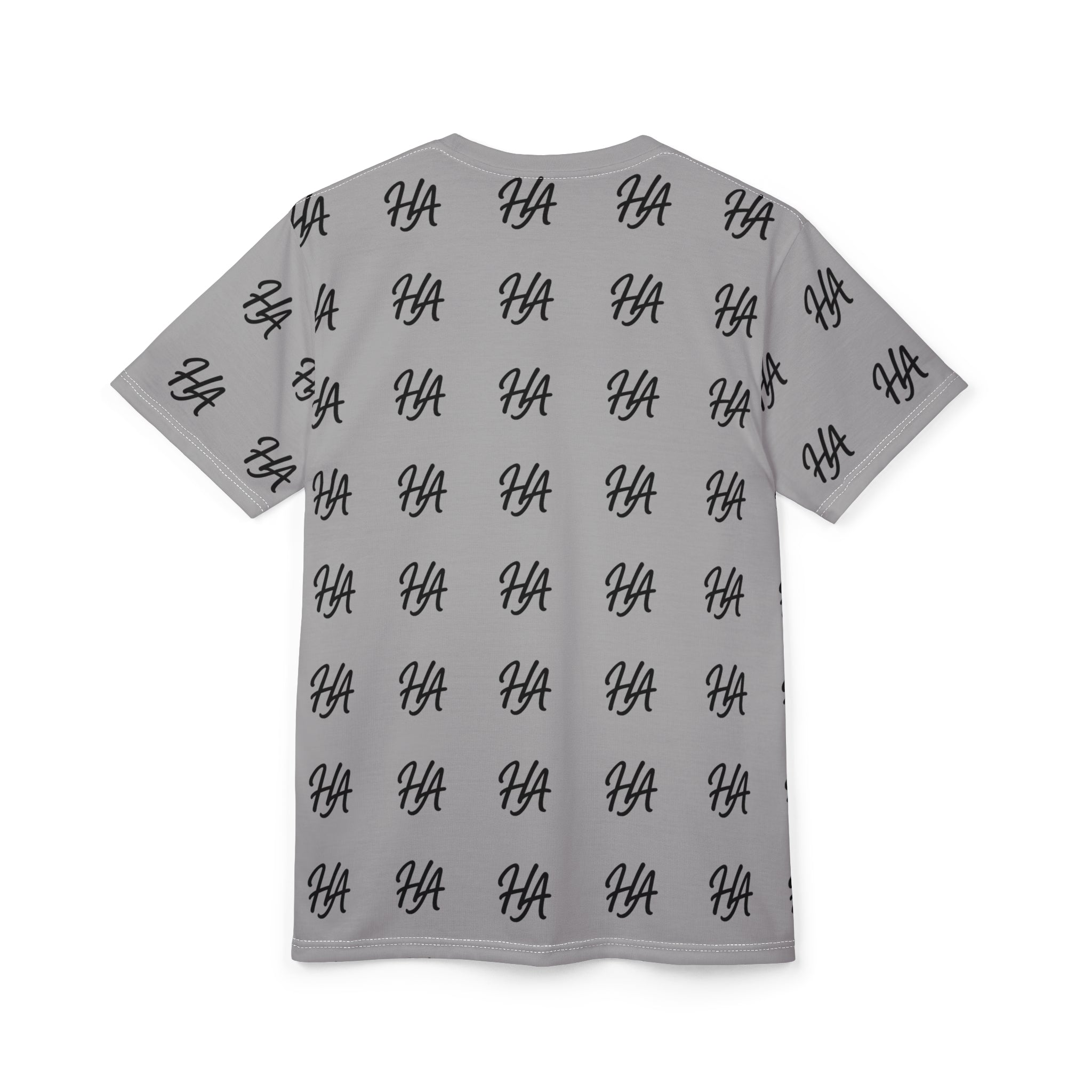 HA Monogram Tee — Minimal Black Script Pattern Light Grey T-Shirt