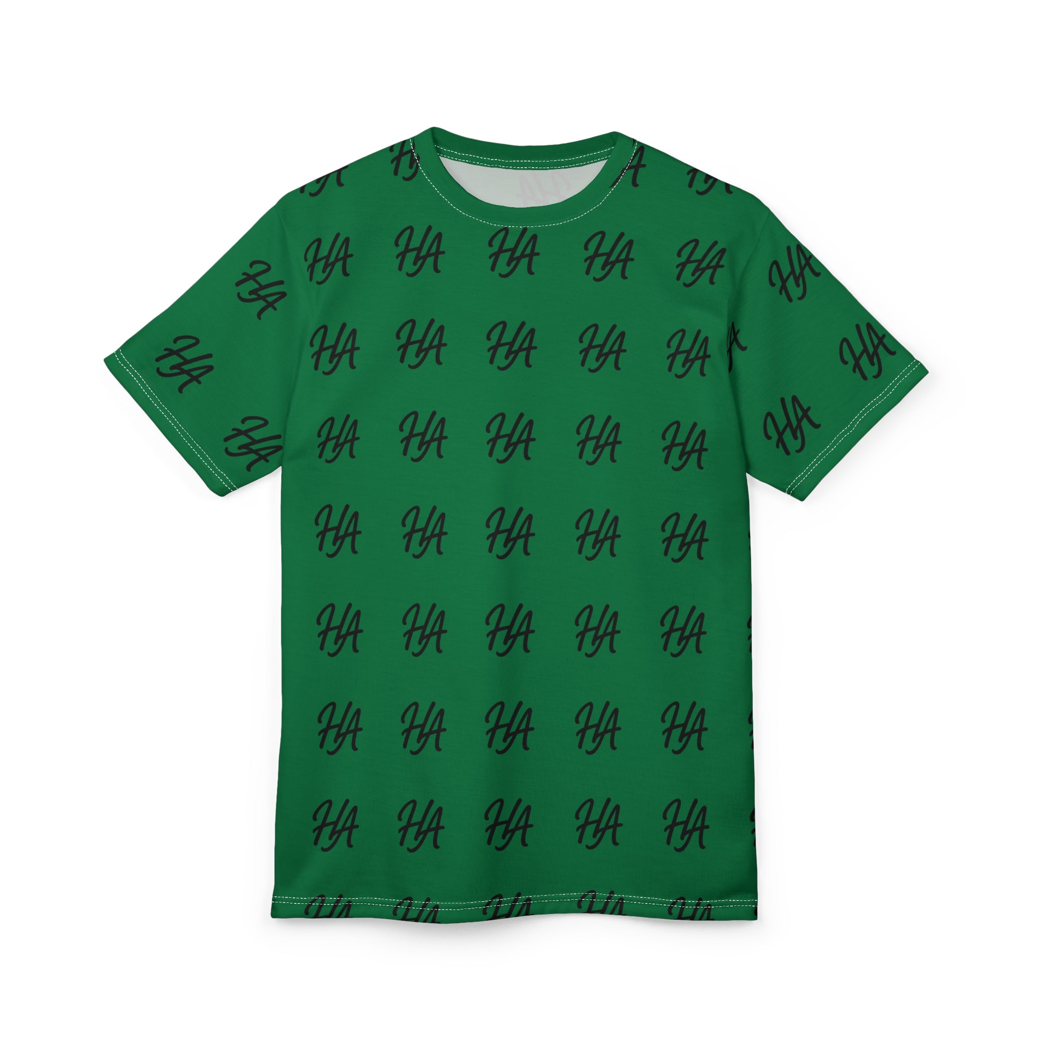 HA Monogram Tee — Minimal Black Script Dark Green Pattern T-Shirt
