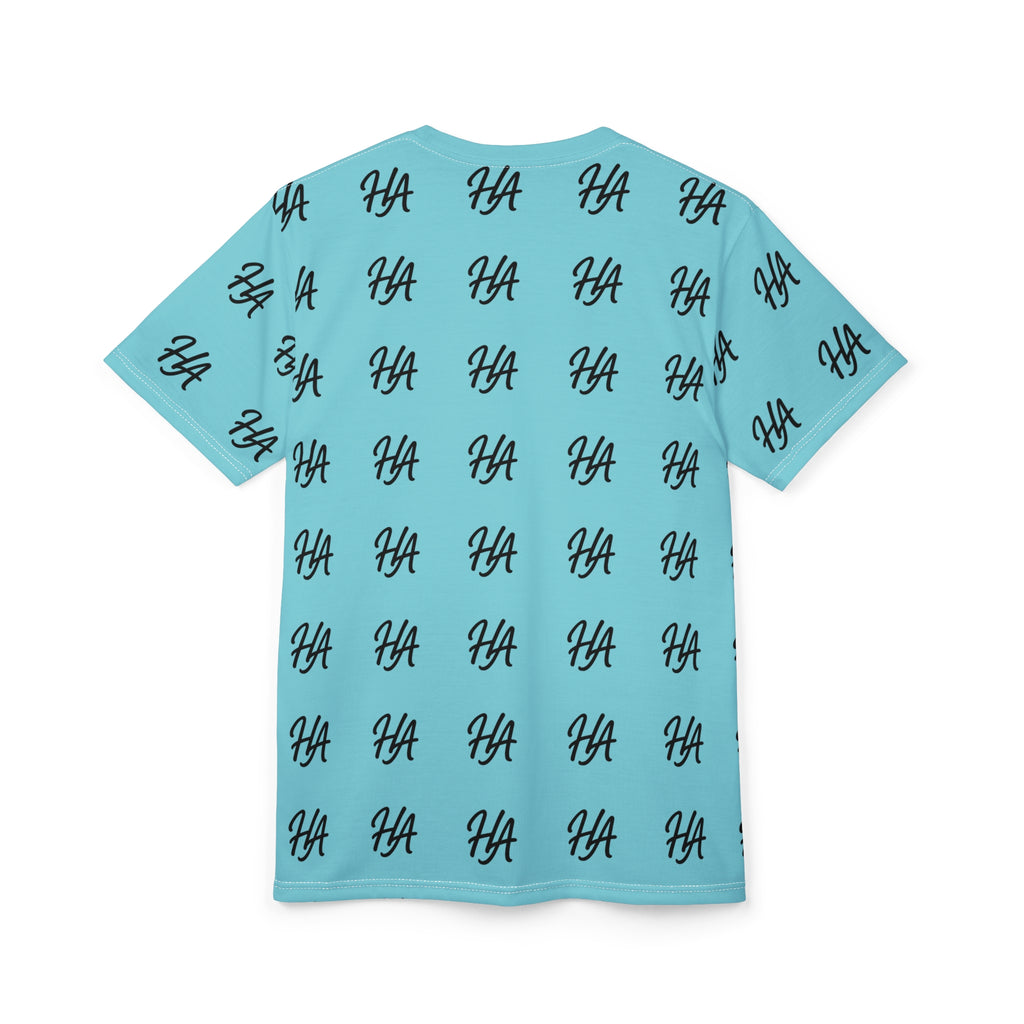 HA Monogram Tee — Minimal Black Script Cyan Pattern T-Shirt