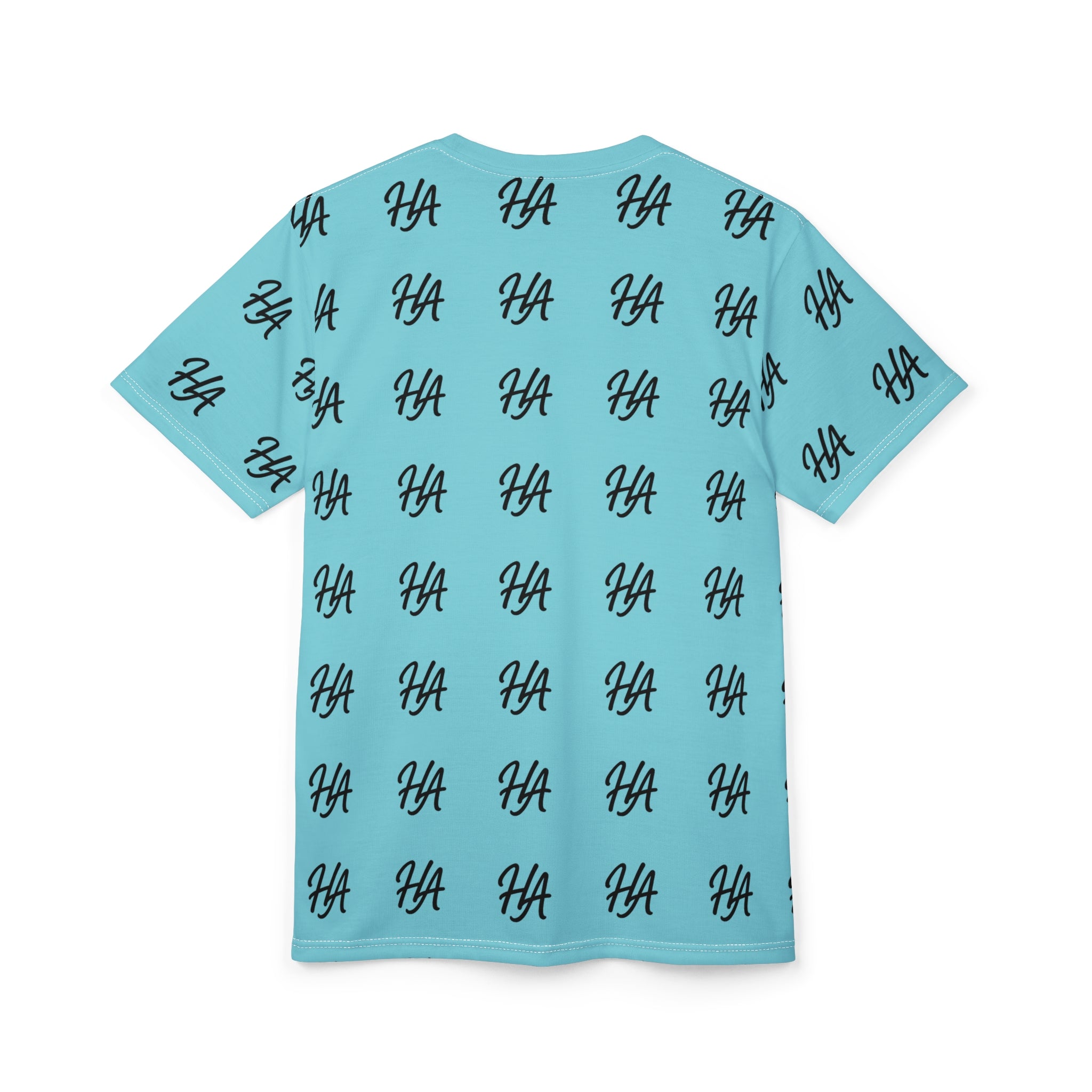 HA Monogram Tee — Minimal Black Script Cyan Pattern T-Shirt