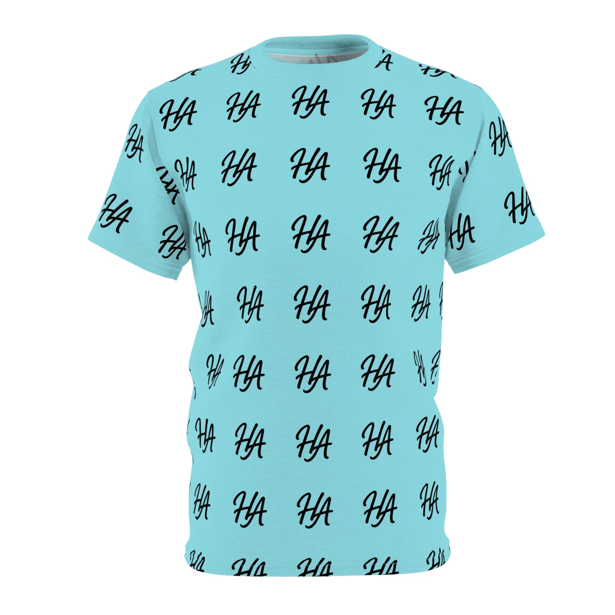 HA Monogram Tee — Minimal Black Script Cyan Pattern T-Shirt