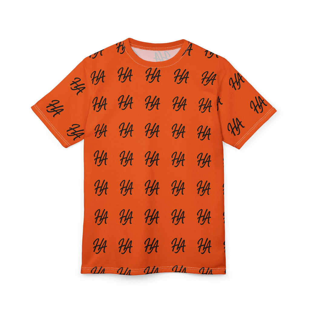 HA Monogram Tee — Minimal Black Script Pattern Orange T-Shirt