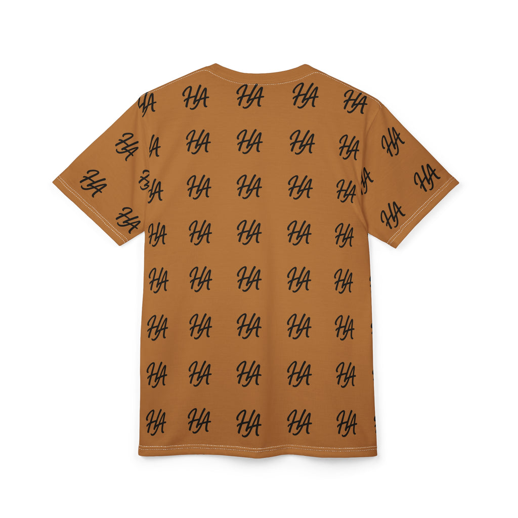 HA Monogram Tee — Minimal Black Script Light Brown Pattern T-Shirt
