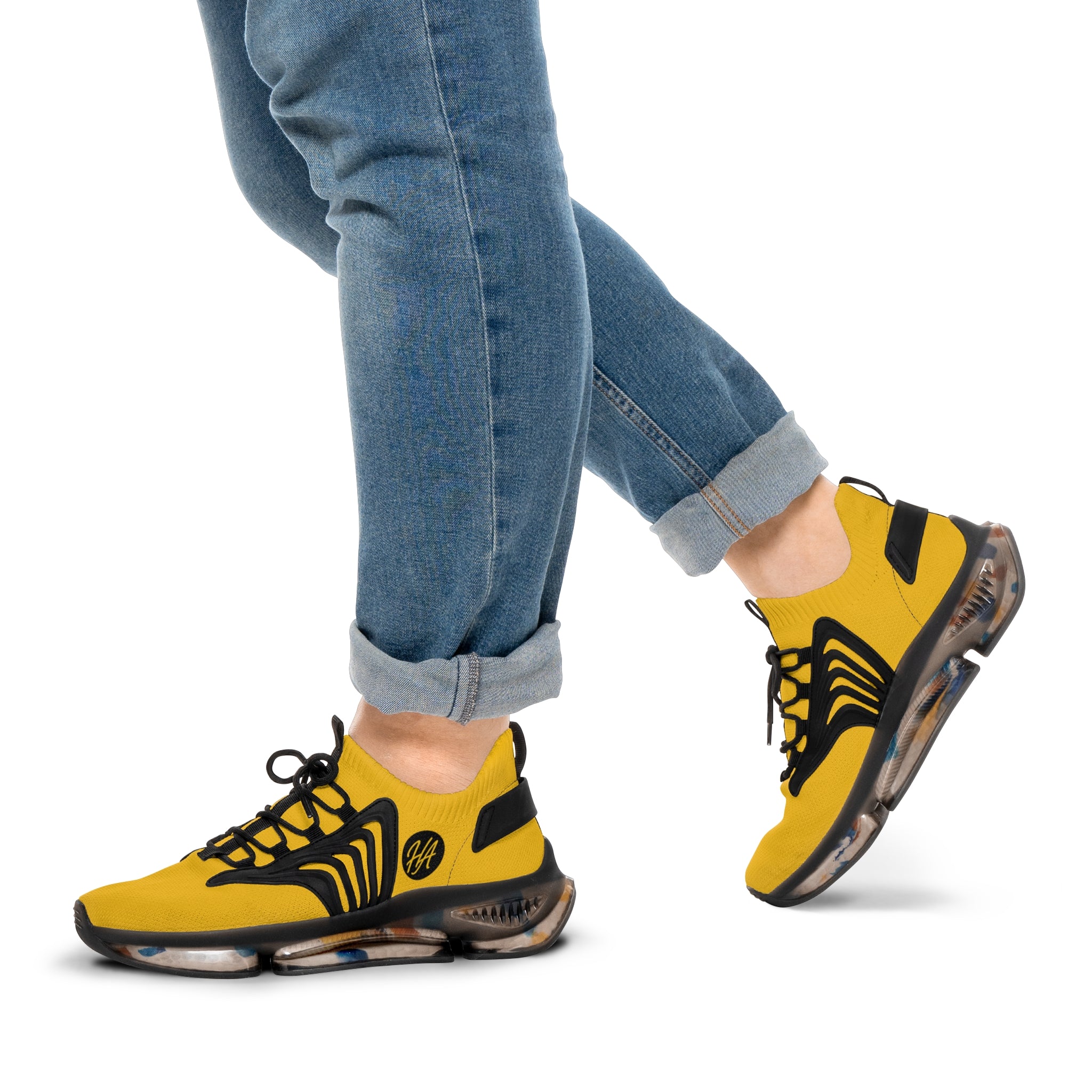 Yellow Athletic Mesh Sneakers — Lightweight Men's Running Shoes
