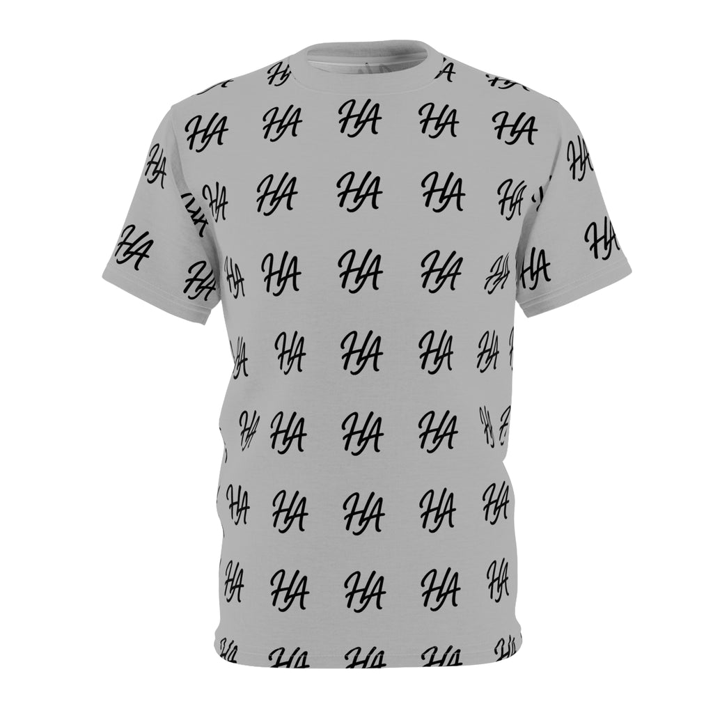 HA Monogram Tee — Minimal Black Script Pattern Light Grey T-Shirt