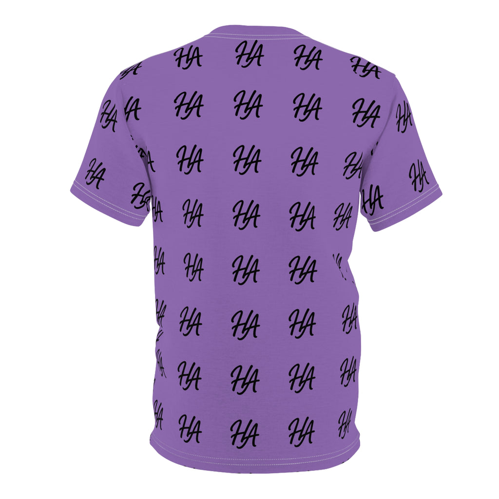 HA Monogram Tee — Minimal Black Script Pattern Light Purple T-Shirt
