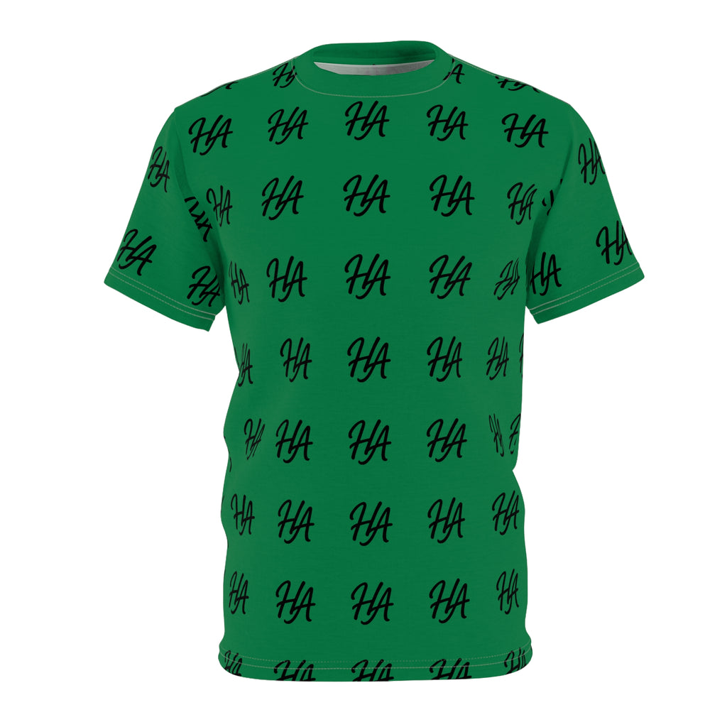 HA Monogram Tee — Minimal Black Script Dark Green Pattern T-Shirt