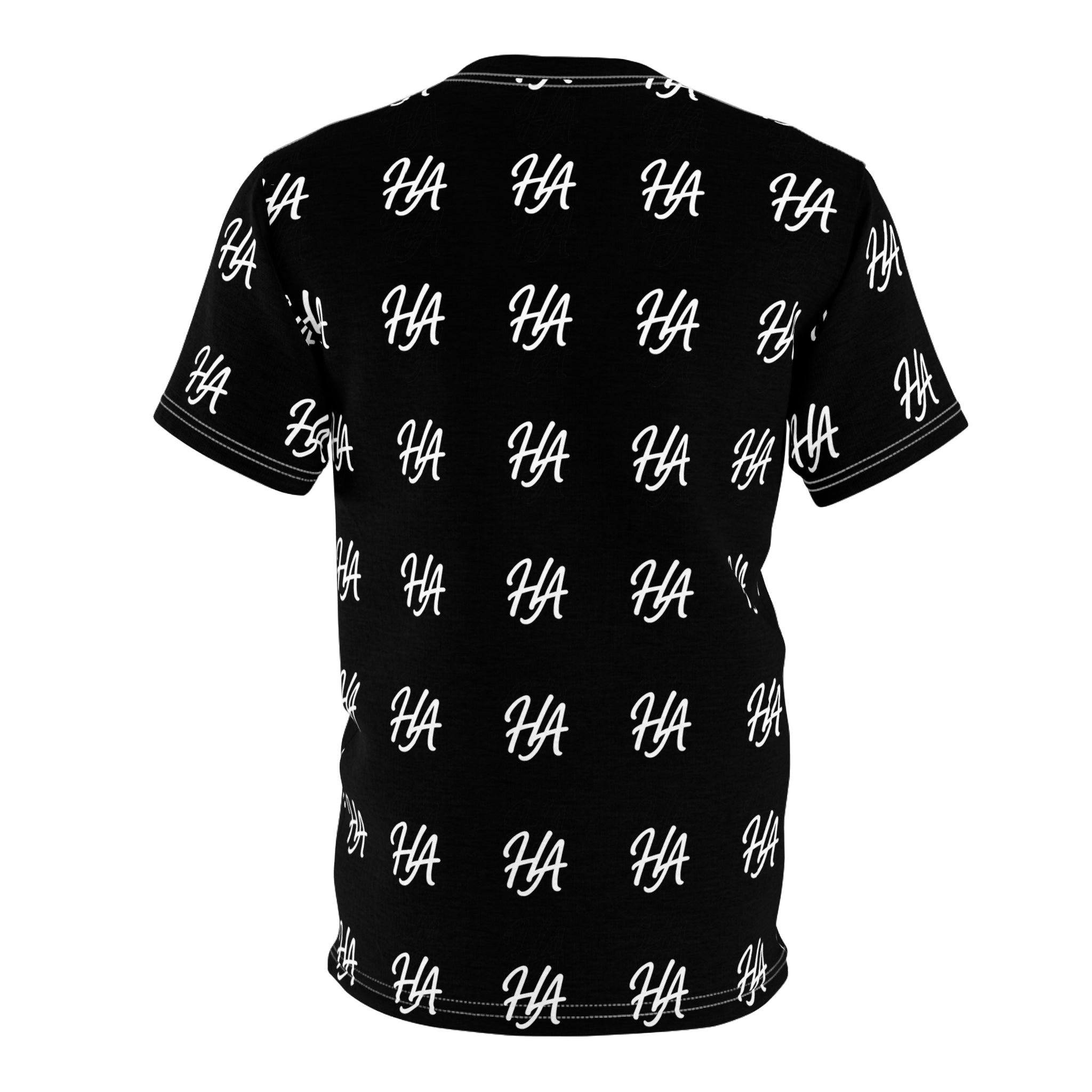 HA Monogram Tee — Minimal Black Script Pattern Black T-Shirt