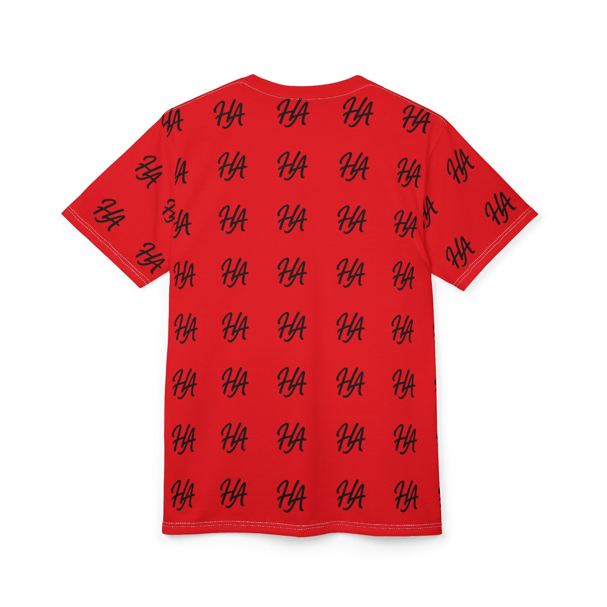 HA Monogram Tee — Minimal Black Script Red Pattern T-Shirt