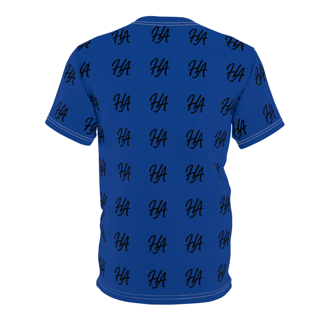 HA Monogram Tee — Minimal Black Script Dark Blue Pattern T-Shirt