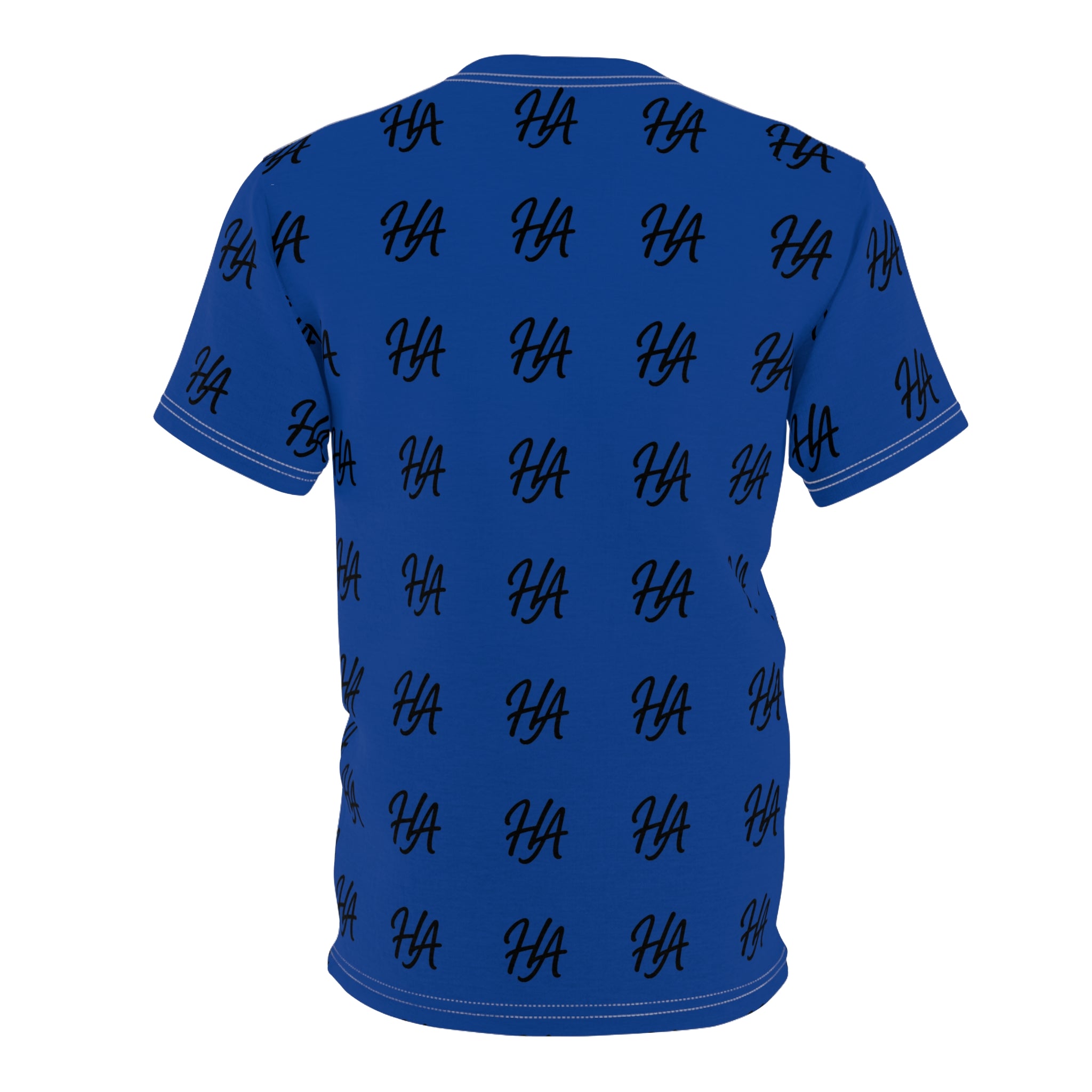 HA Monogram Tee — Minimal Black Script Dark Blue Pattern T-Shirt