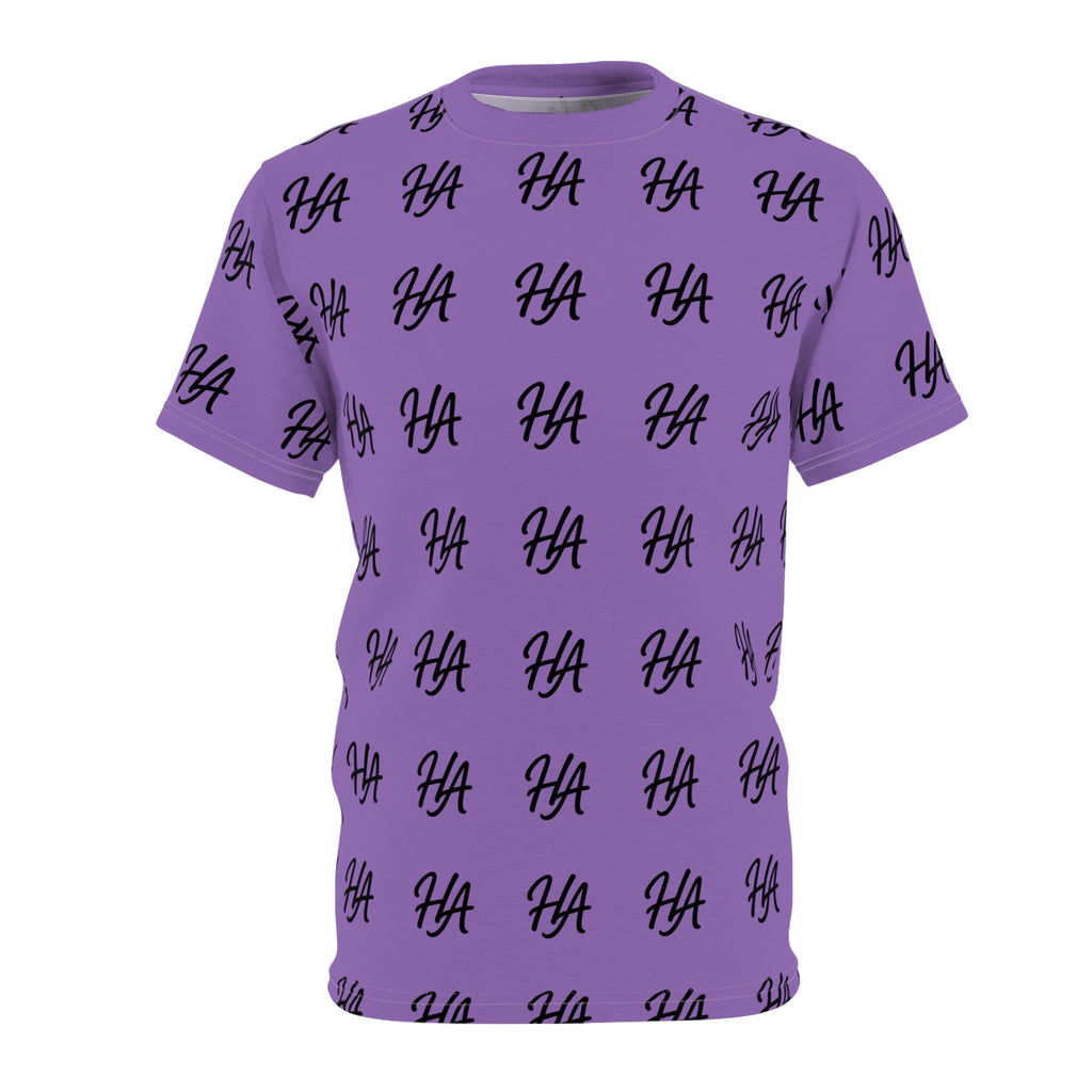 HA Monogram Tee — Minimal Black Script Pattern Light Purple T-Shirt