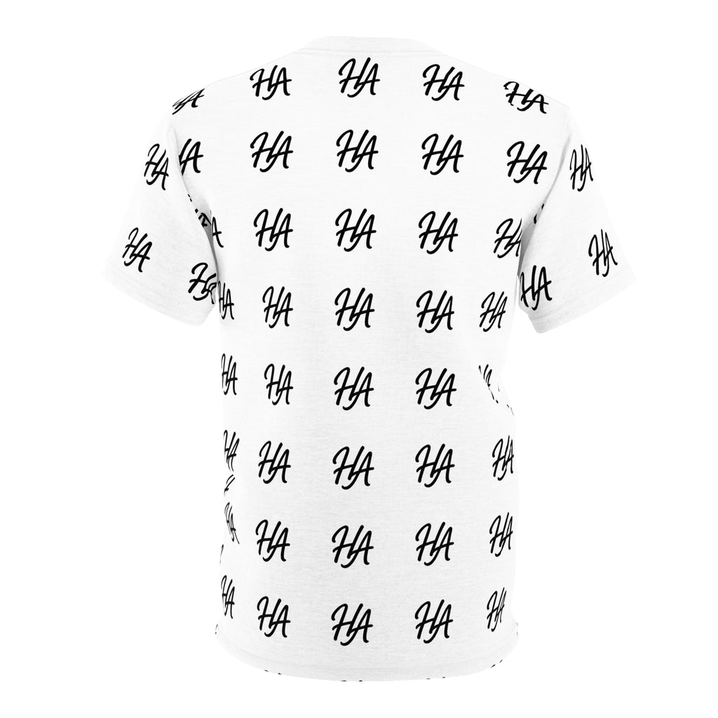 HA Monogram Tee — Minimal Black Script White Pattern T-Shirt