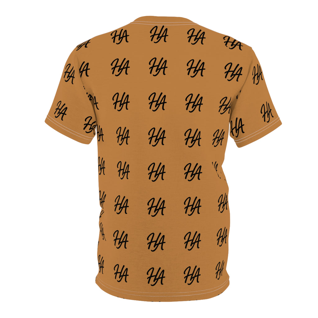 HA Monogram Tee — Minimal Black Script Light Brown Pattern T-Shirt