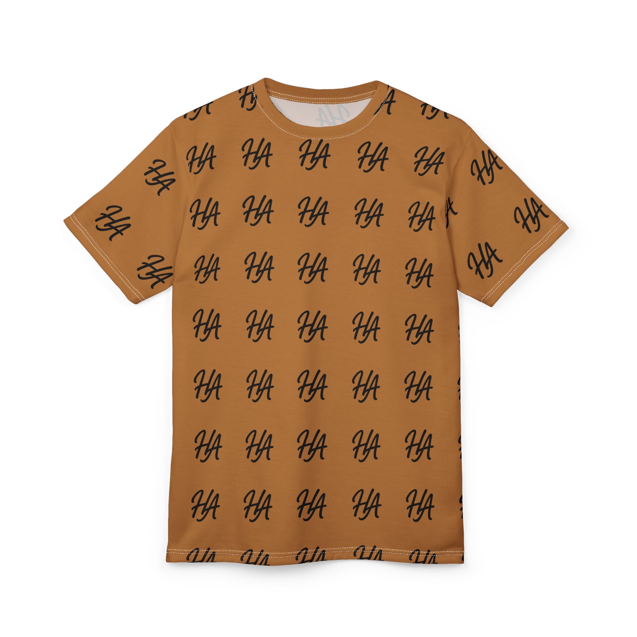HA Monogram Tee — Minimal Black Script Light Brown Pattern T-Shirt