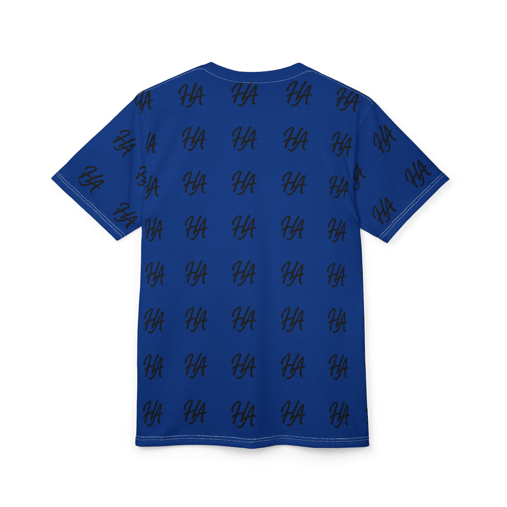 HA Monogram Tee — Minimal Black Script Dark Blue Pattern T-Shirt