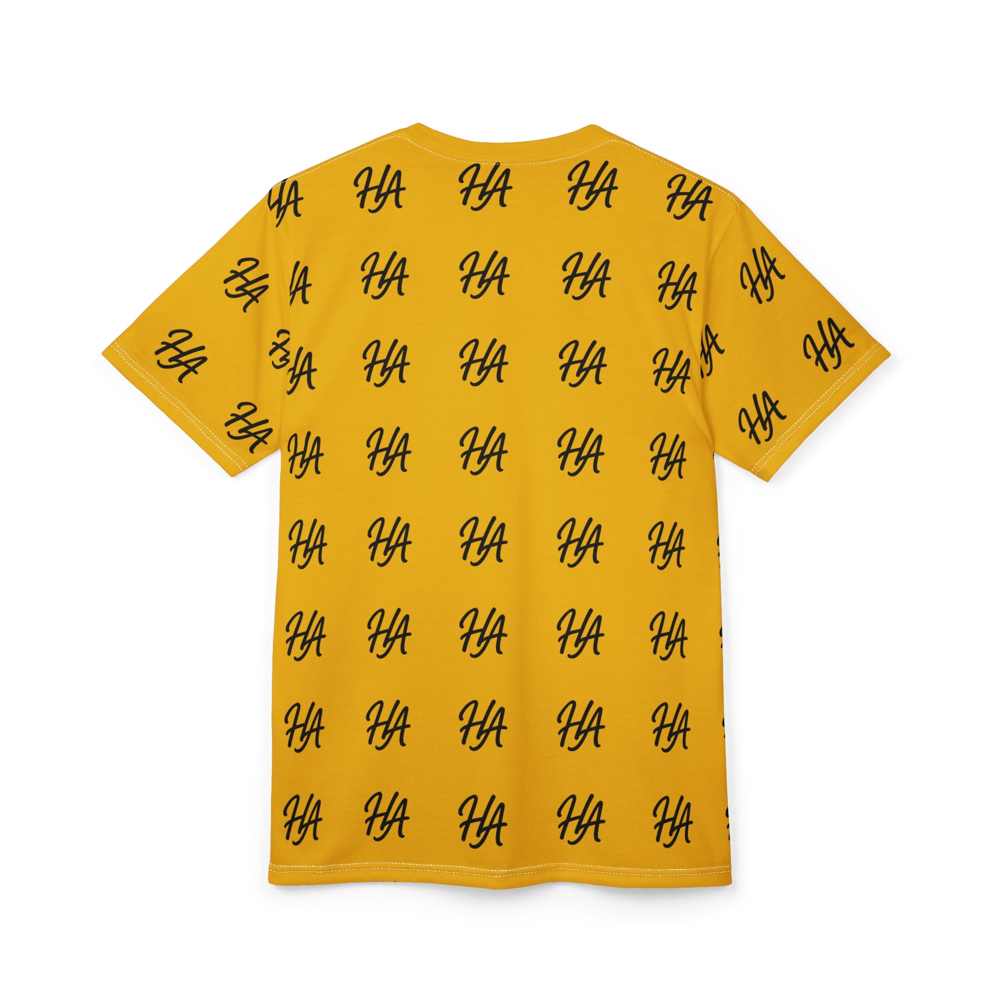 HA Monogram Tee — Minimal Black Script Yellow Pattern T-Shirt