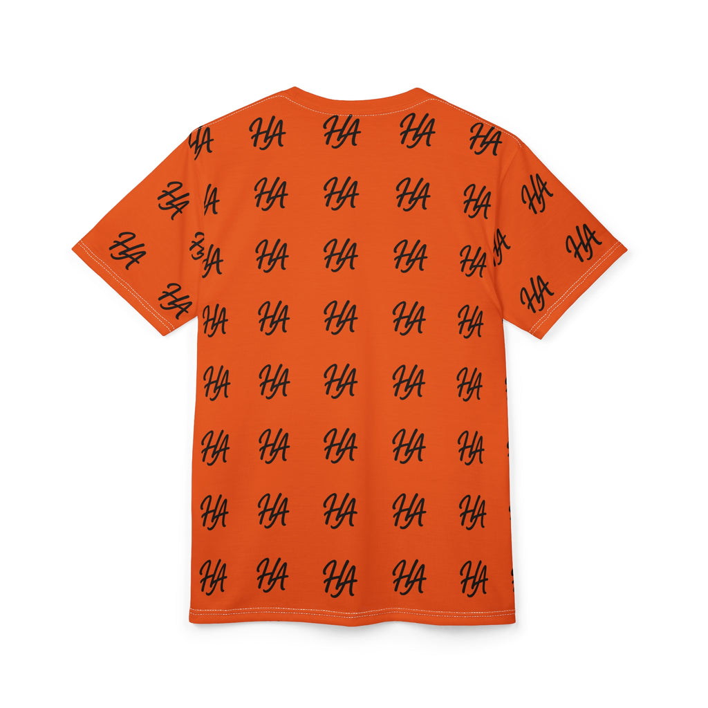 HA Monogram Tee — Minimal Black Script Pattern Orange T-Shirt
